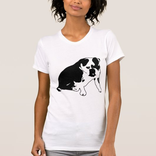 Bulldog Silhouette Black and White Graphic Art Tシャツ (正面)