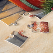 Bulldog Sitting by Fireplace with Christmas Lights ジグソーパズル (側面)