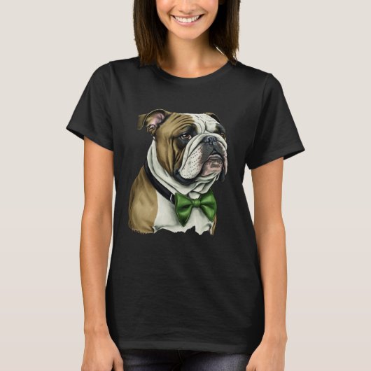Bulldog St Patrick s Day Green Bowtie St Patrick s Tシャツ (正面)