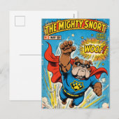 Bulldog Superhero Flying with Cape シーズンポストカード (正面/裏面)