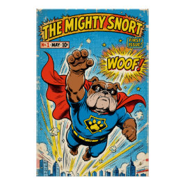 Bulldog Superhero Flying with Cape ポスター