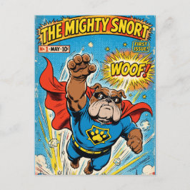 Bulldog Superhero Flying with Cape ポストカード