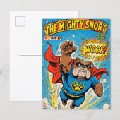 Bulldog Superhero Flying with Cape ポストカード (正面/裏面)