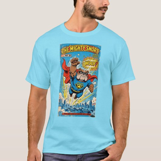 Bulldog Superhero Flying with Cape Tシャツ (正面)