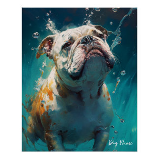 Bulldog swimming in water 001 ポスター