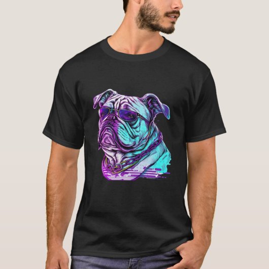Bulldog Synthwave 80s Retrowave Aesthetic Tシャツ (正面)