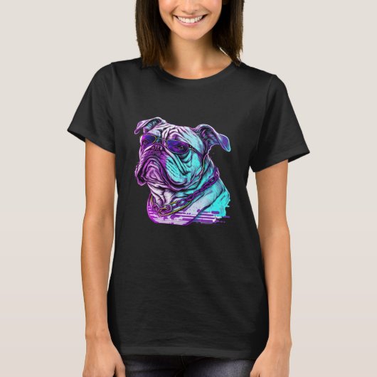 Bulldog Synthwave 80s Retrowave Aesthetic Tシャツ (正面)