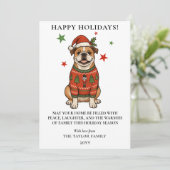 Bulldog Ugly Sweater Christmas Dog Santa Hat シーズンカード (スタンド正面)