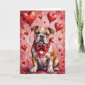 Bulldog Valentine’s Day Dog with Hearts Red カード (正面)