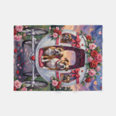 Bulldog Valentine's Day フリースブランケット (正面(横))