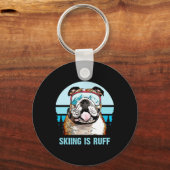 Bulldog Winter Skiing Is Ruff Ski Dog Lover  キーホルダー (正面)