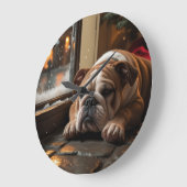 Bulldog with Christmas Lights Holiday ラージ壁時計 (傾斜)