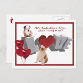 Bulldog Woof It Up Valentine's Day Postcard シーズンポストカード (正面/裏面)