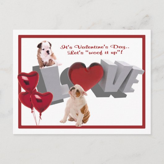 Bulldog Woof It Up Valentine's Day Postcard シーズンポストカード (正面)