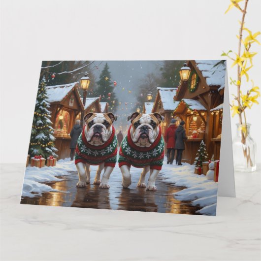 Bulldogs Christmas Snow Holiday カード (黄色い花)