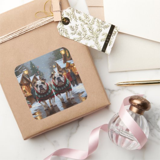 Bulldogs Christmas Snow Holiday スクエアシール (ギフト)