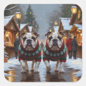 Bulldogs Christmas Snow Holiday スクエアシール (正面)