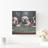 Bulldogs playing poker スクエア壁時計 (ホーム)