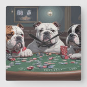 Bulldogs playing poker スクエア壁時計 (正面)