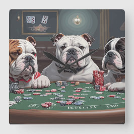 Bulldogs playing poker スクエア壁時計