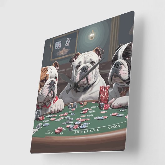 Bulldogs playing poker スクエア壁時計 (傾斜)