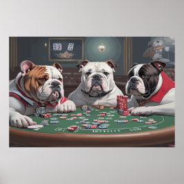 Bulldogs playing poker ポスター