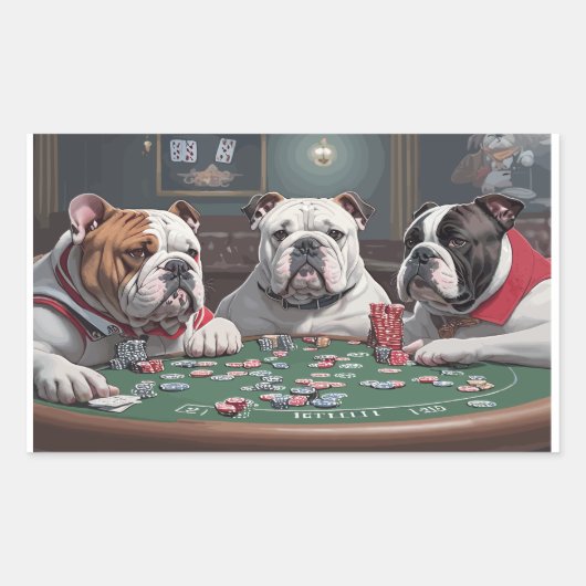 Bulldogs playing poker 長方形シール (正面)