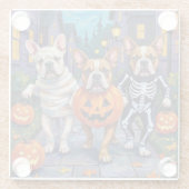 Bulldogs Trick-or-Treating in Halloween Costumes ガラスコースター (裏面)