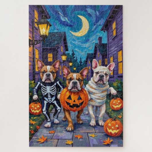 Bulldogs Trick-or-Treating in Halloween Costumes ジグソーパズル (縦)