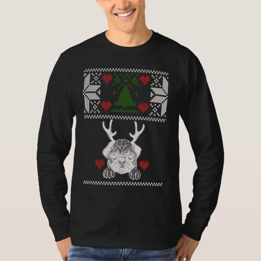 Bulldogs with Antlers ugly Christmas Apparel Xmas Tシャツ (正面)