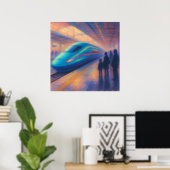 Bullet Train Arrival - Pastel Painting Style ポスター (ホームオフィス)