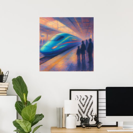 Bullet Train Arrival - Pastel Painting Style ポスター (ホームオフィス)