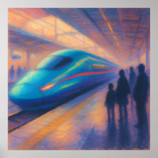 Bullet Train Arrival - Pastel Painting Style ポスター (正面)