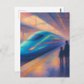 Bullet Train Arrival - Pastel Painting Style ポストカード (正面/裏面)