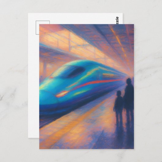 Bullet Train Arrival - Pastel Painting Style ポストカード (正面/裏面)