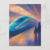 Bullet Train Arrival - Pastel Painting Style ポストカード (正面)