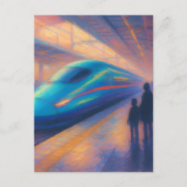 Bullet Train Arrival - Pastel Painting Style ポストカード