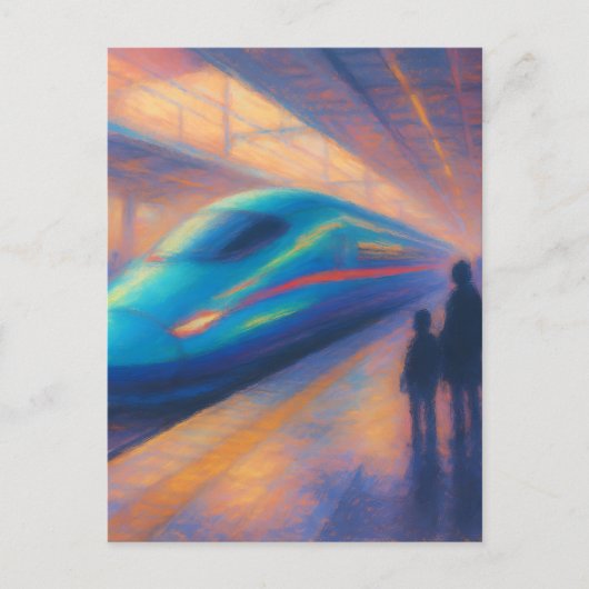 Bullet Train Arrival - Pastel Painting Style ポストカード (正面)