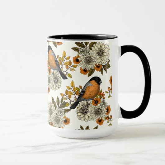 Bullfinch on autumn florals 2 マグカップ (右)