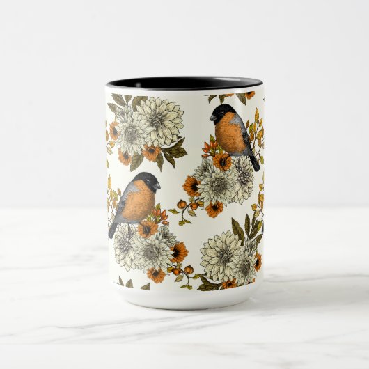 Bullfinch on autumn florals 2 マグカップ (中央)