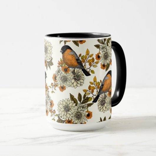 Bullfinch on autumn florals 2 マグカップ (正面右)