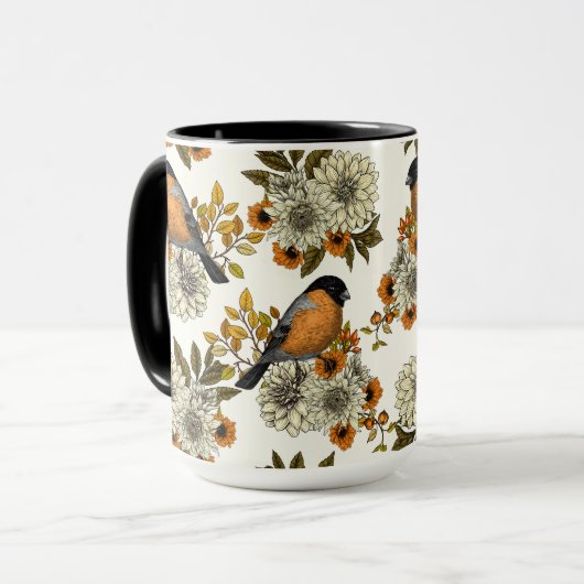 Bullfinch on autumn florals 2 マグカップ (正面左)