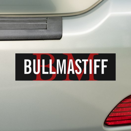 Bullmastiffの品種モノグラムのデザイン バンパーステッカー (車上)