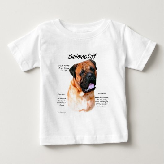 Bullmastiff (赤)履歴デザイン ベビーTシャツ (正面)