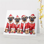 Bullmastiff Christmas Dress Santa Hat カード (黄色い花)