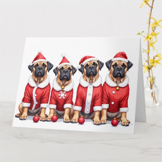 Bullmastiff Christmas Dress Santa Hat カード (黄色い花)