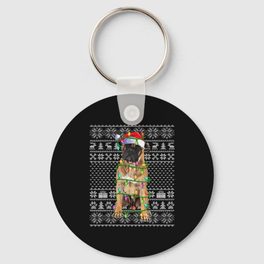 Bullmastiff Christmas Lights Ugly Sweater Funny Pe キーホルダー (正面)