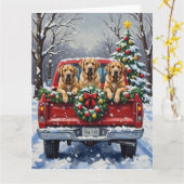 Bullmastiff Christmas Red Truck Holiday カード (黄色い花)