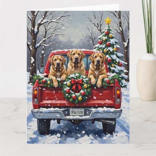 Bullmastiff Christmas Red Truck Holiday カード (正面)