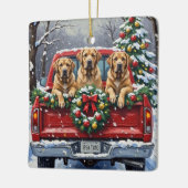 Bullmastiff Christmas Red Truck Holiday セラミックオーナメント (左)